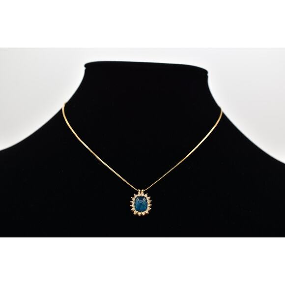 Givenchy Vintage Blue Cabochon Pendant Necklace Baguette Crystal Signed BinBL - Picture 1 of 12